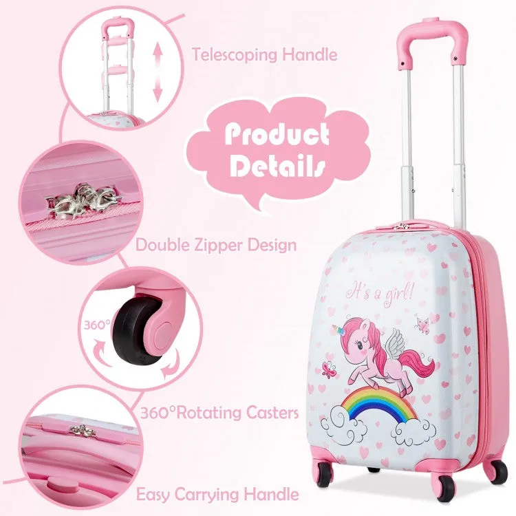 2 Pieces 12 Inch 16 Inch Kids Luggage Set with Backpack and Suitcase - Unicorn