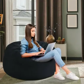 3 Feet Bean Bag Chair with Microfiber Cover and Independent Sponge Filling-Black