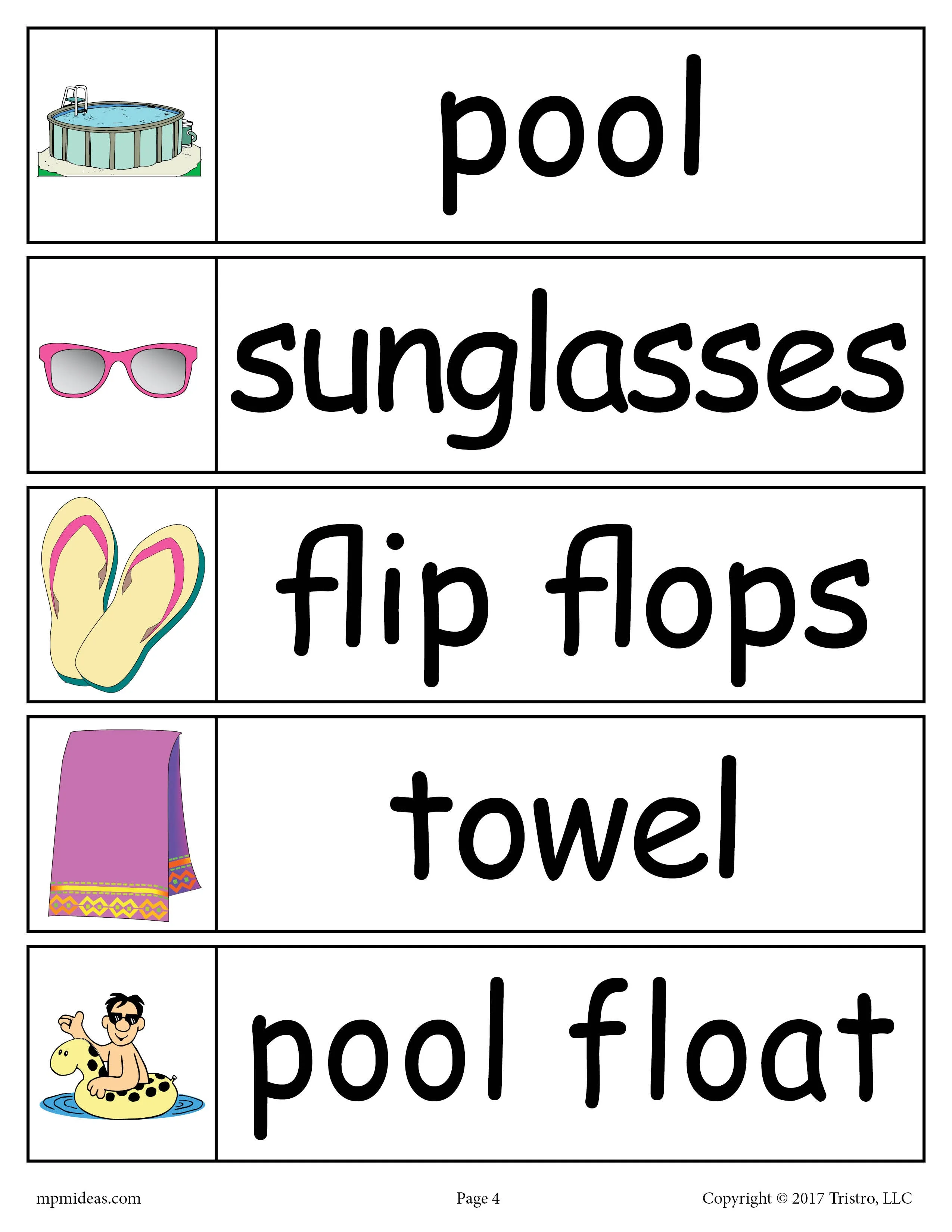 30 Summer Word Wall Words