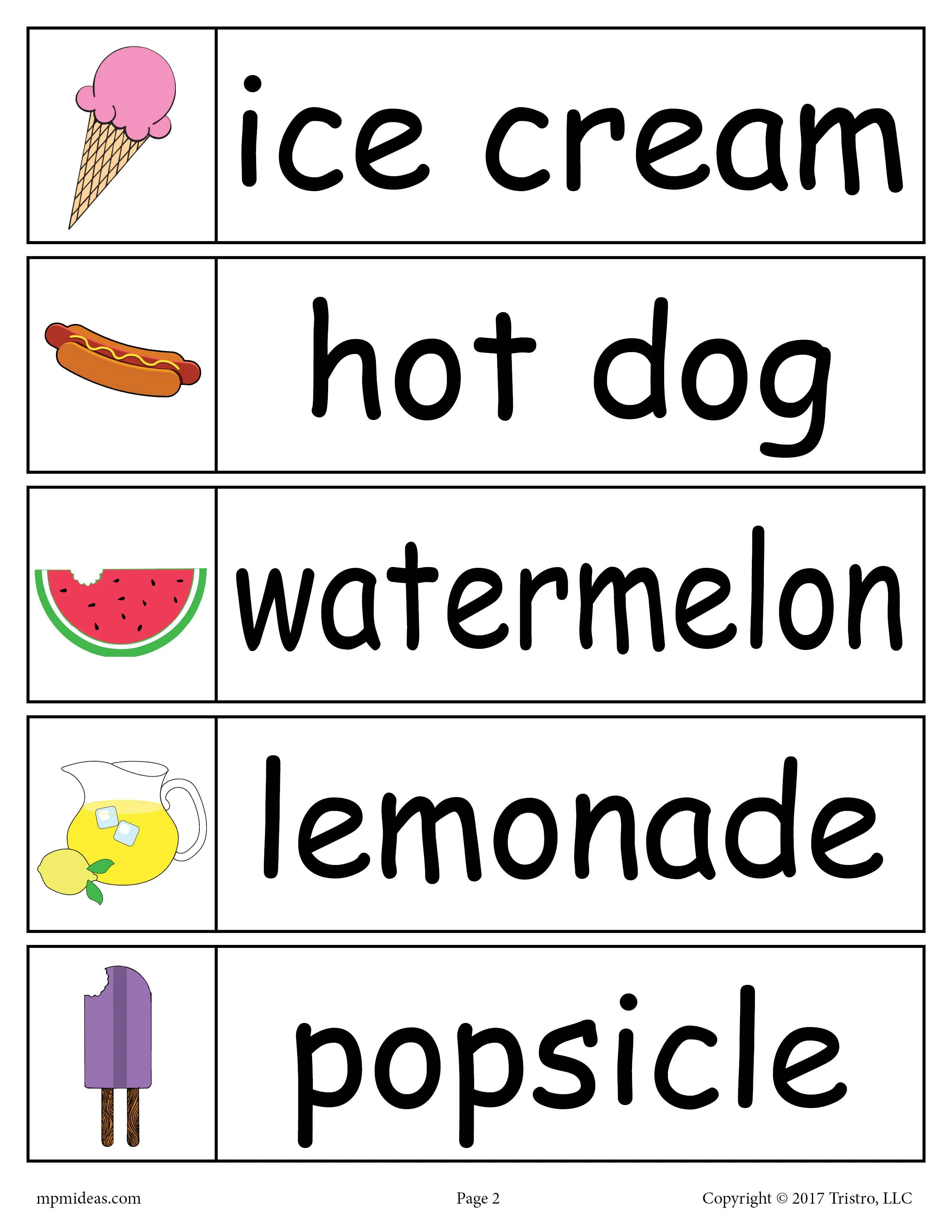 30 Summer Word Wall Words