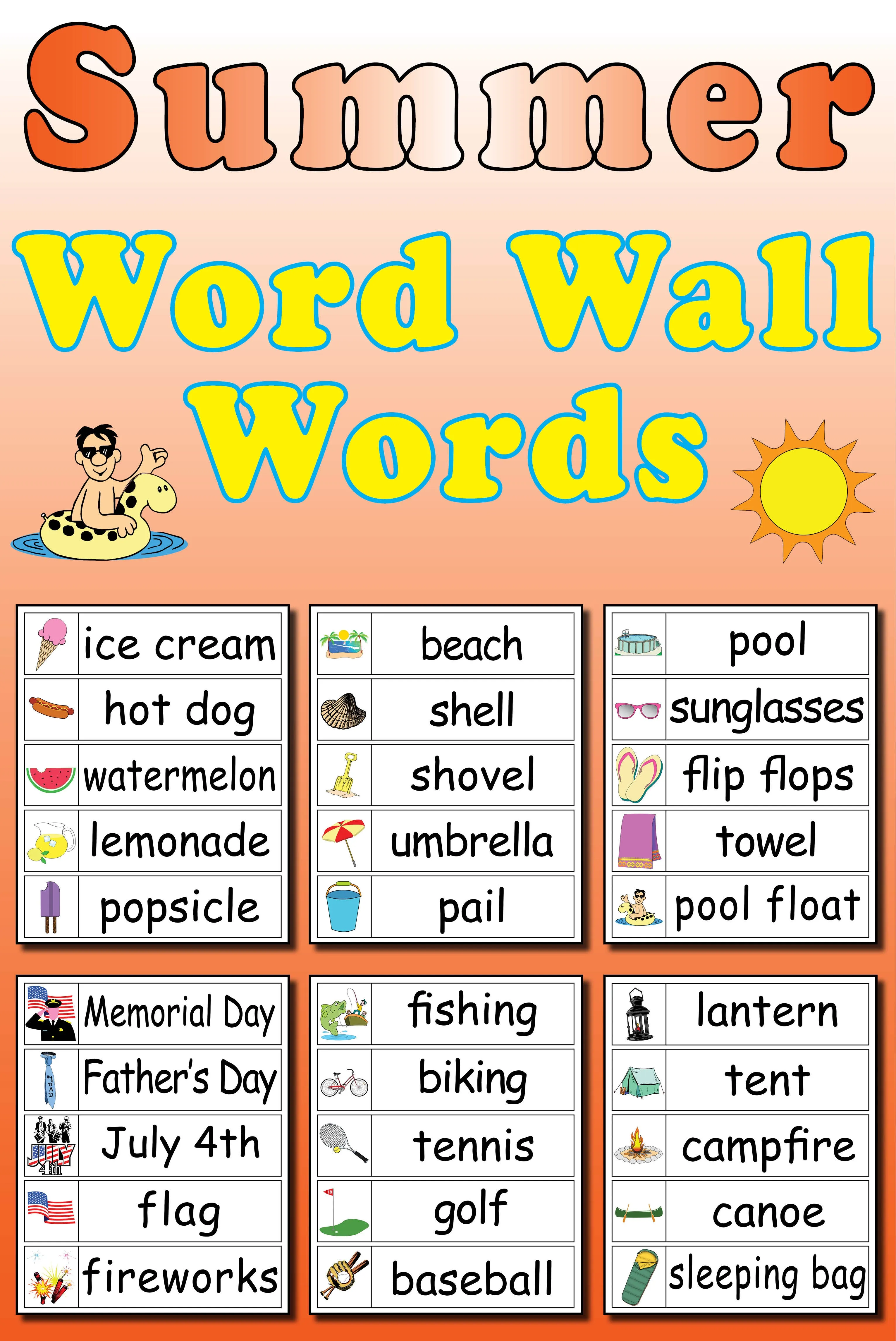 30 Summer Word Wall Words