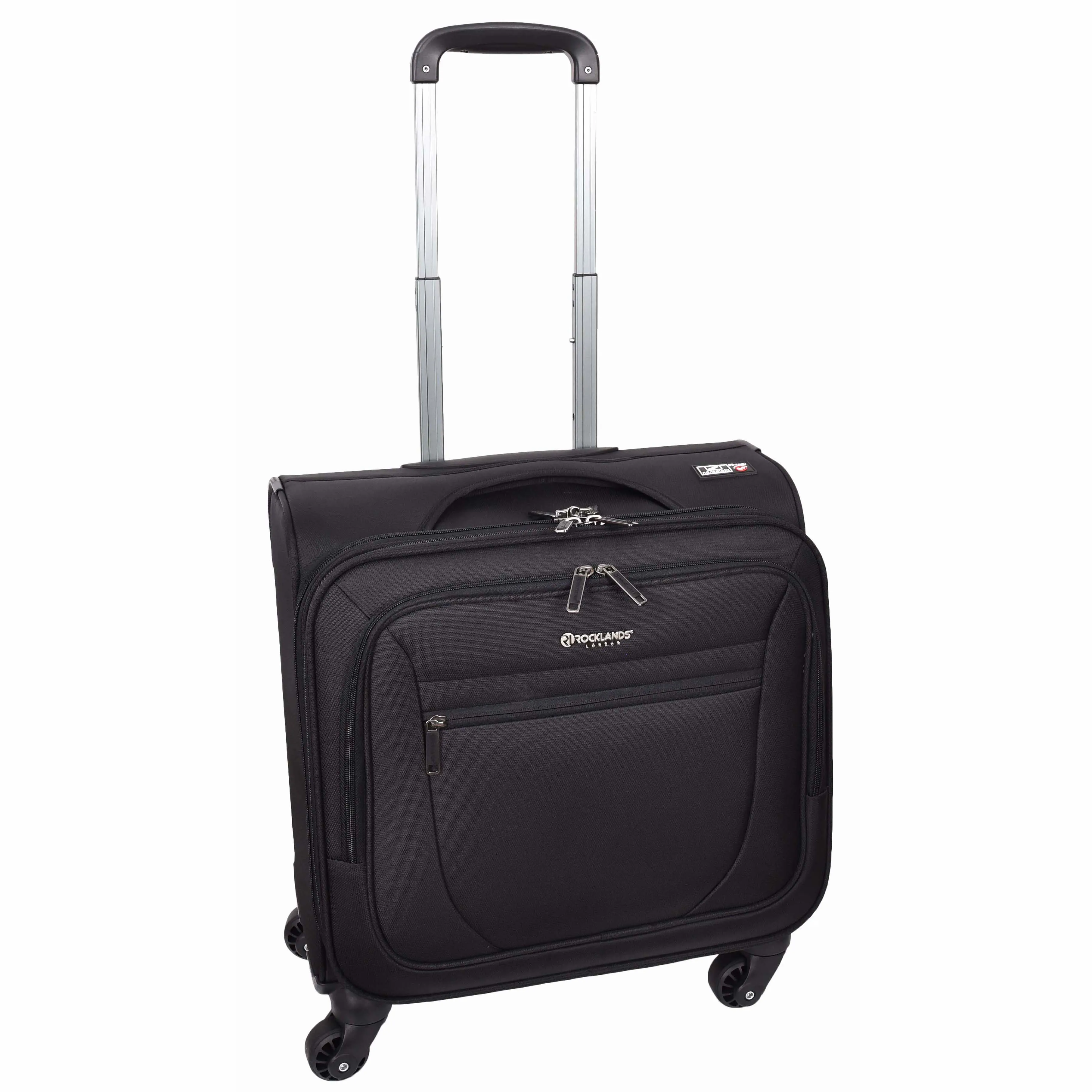 4 Wheel Pilot Case Multiple Compartments Cabin Size Travel Trolley Bag Kite Black