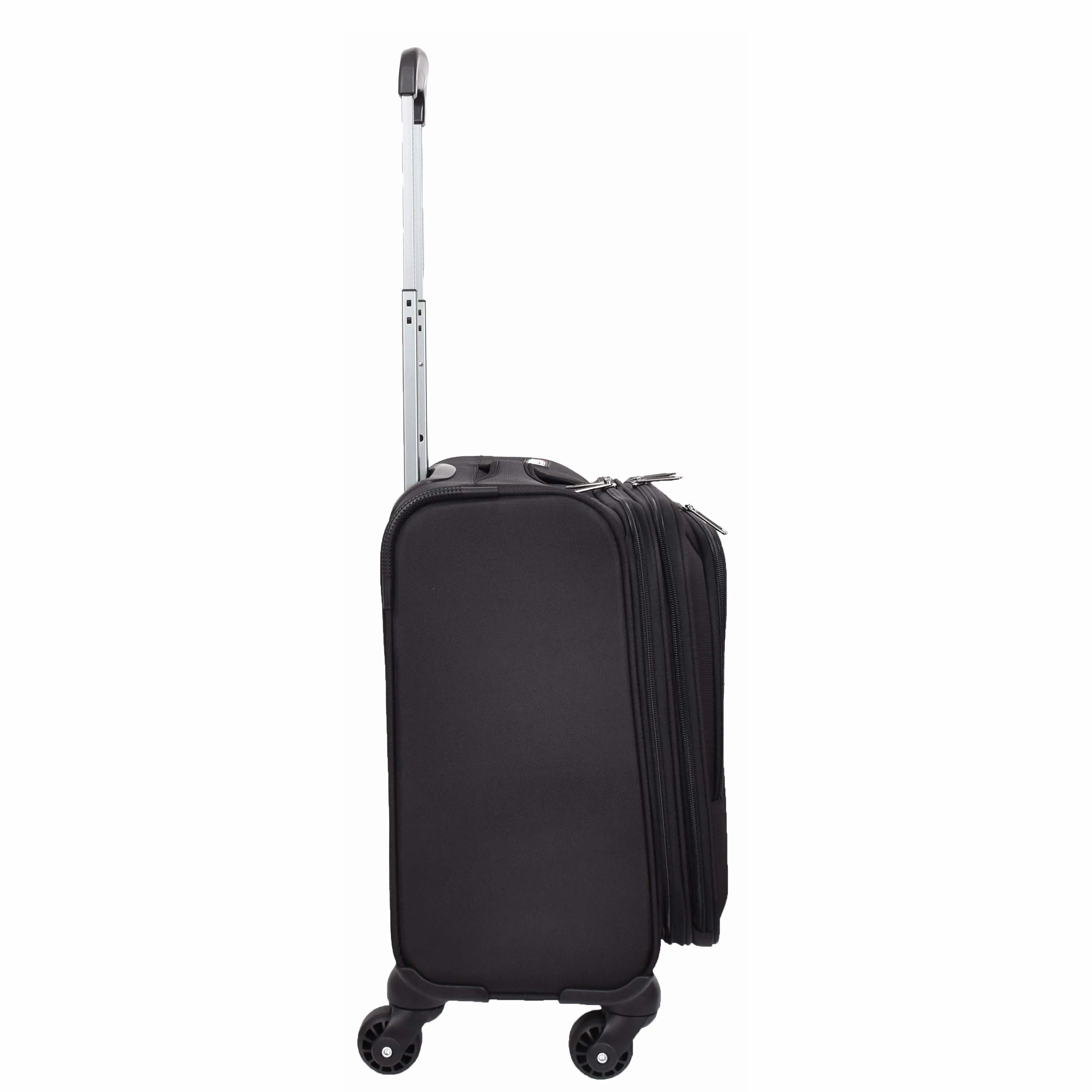 4 Wheel Pilot Case Multiple Compartments Cabin Size Travel Trolley Bag Kite Black