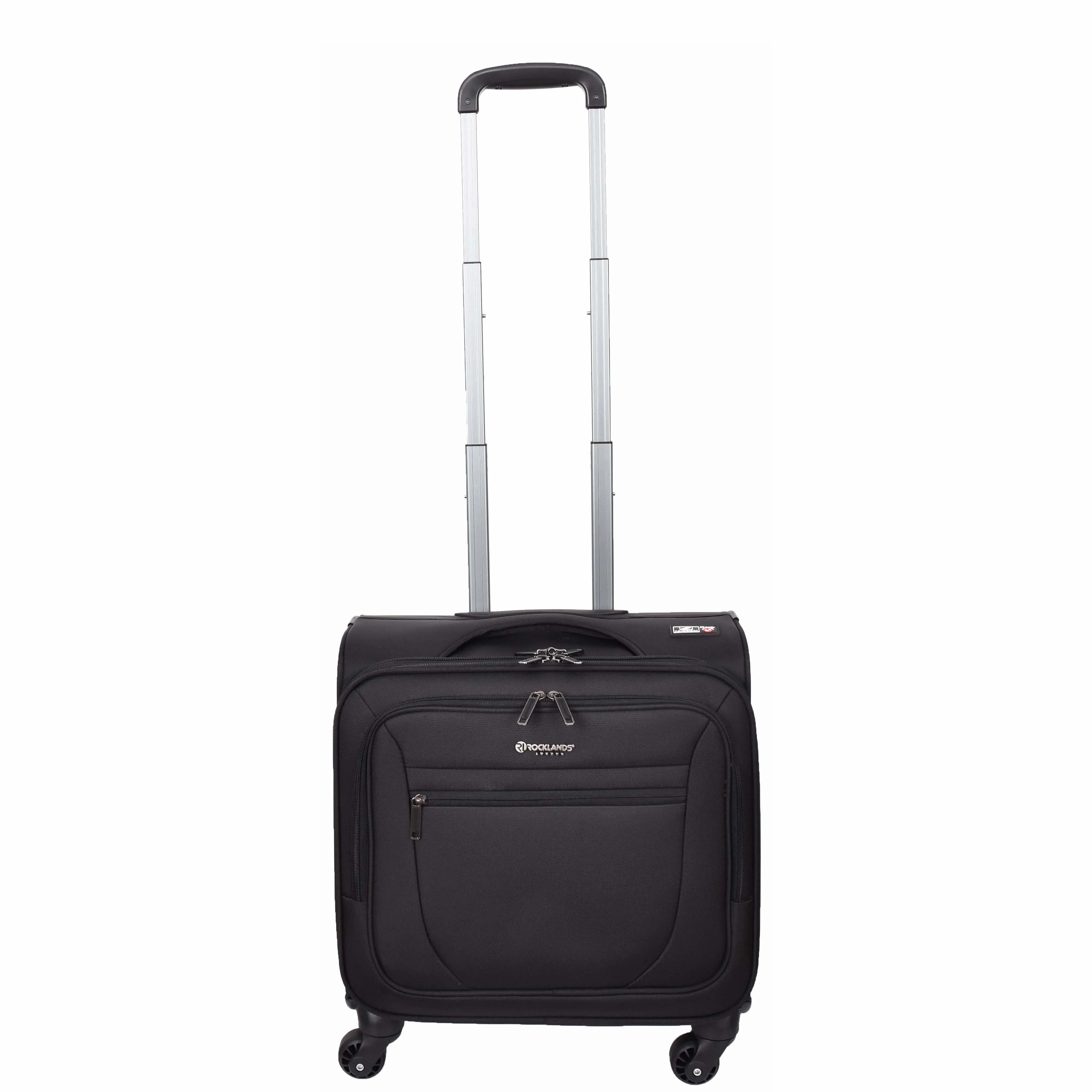 4 Wheel Pilot Case Multiple Compartments Cabin Size Travel Trolley Bag Kite Black