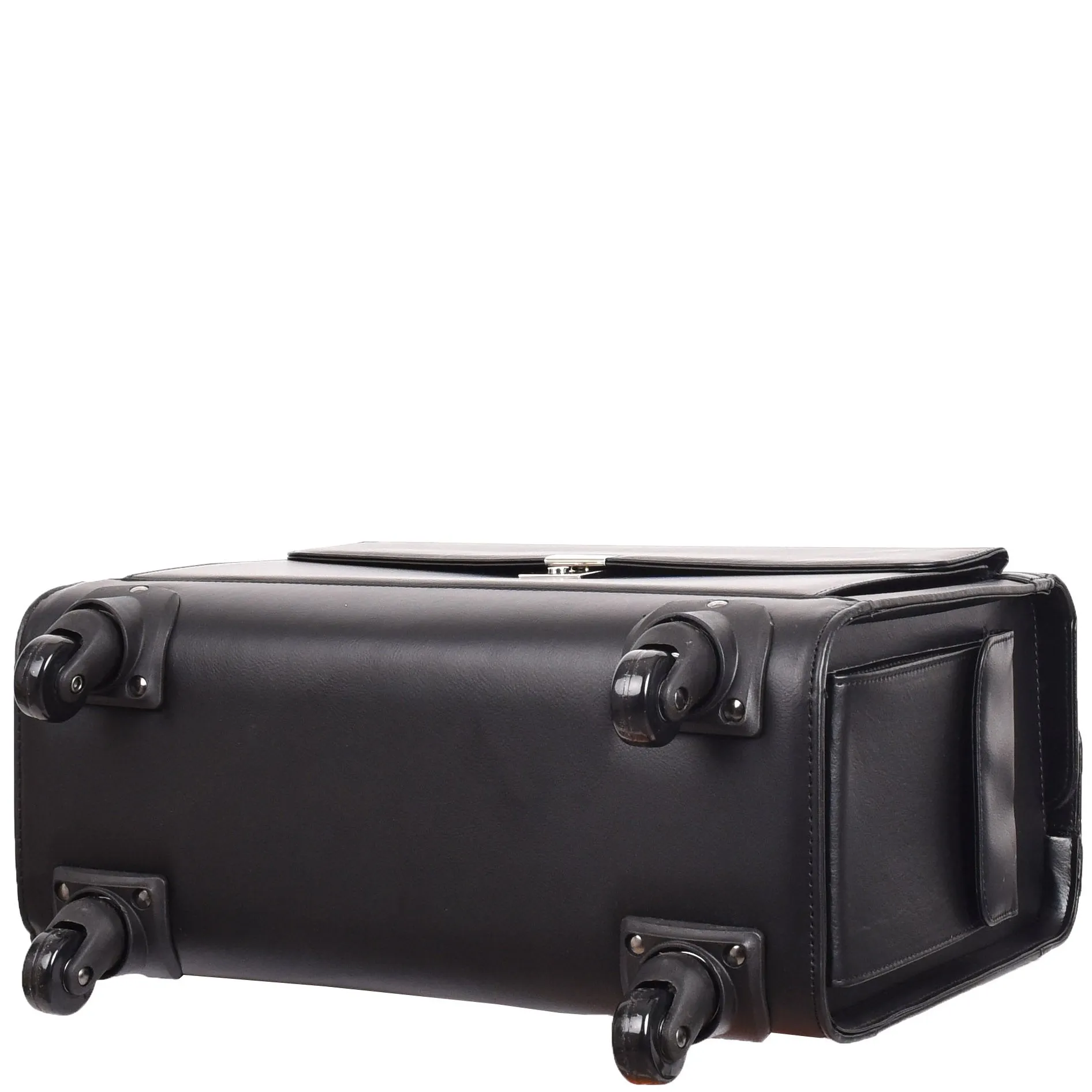 4 Wheel Spinner Leather Pilot Case Flight Carry on Cabin Bag HOL966 Black