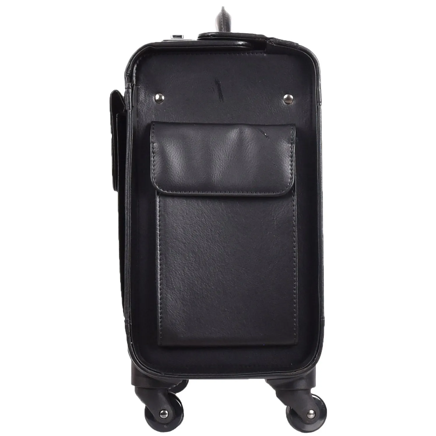 4 Wheel Spinner Leather Pilot Case Flight Carry on Cabin Bag HOL966 Black