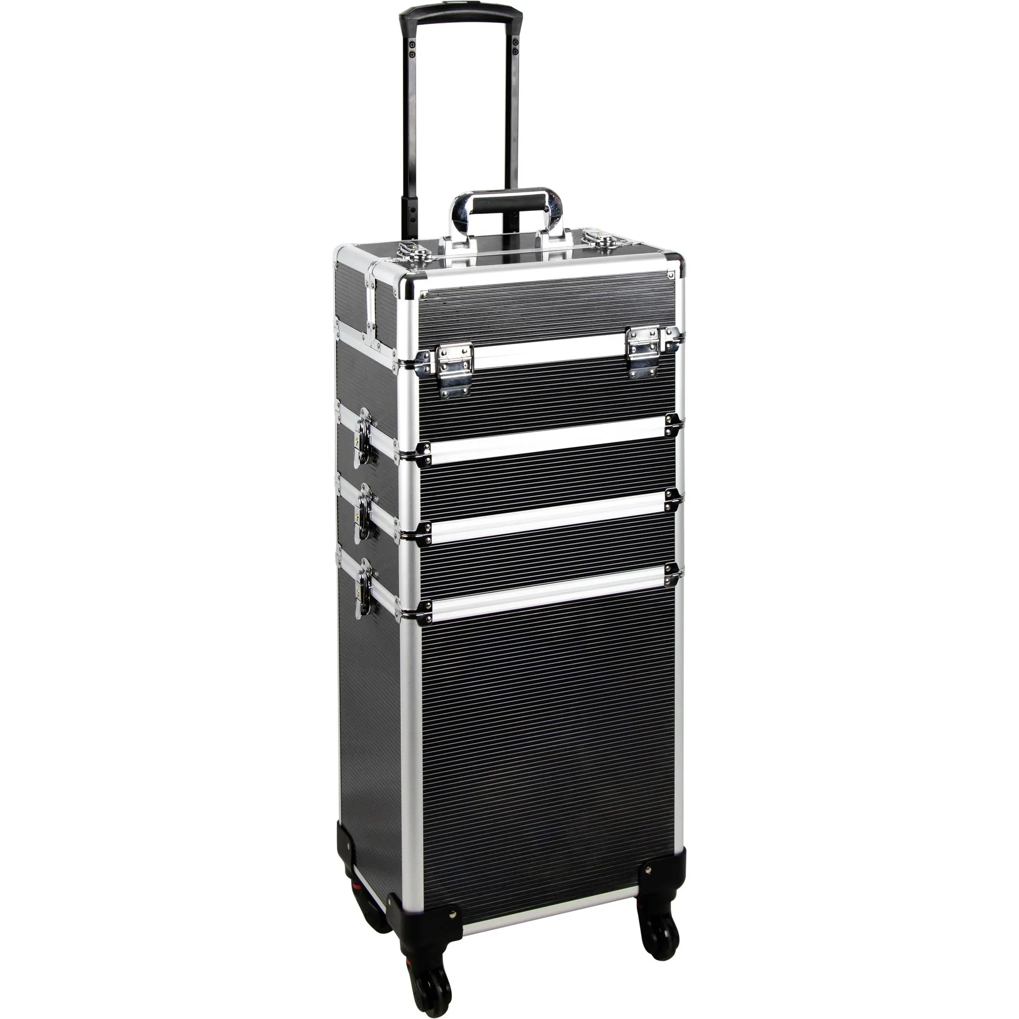 9 in 1 Professional Interchangeable Rolling Makeup Train Case Large Capacity Trolley Travel Storage Cosmetic Organizer Portable Extra Lid Key Swivel Wheels Salon Barber - VT020