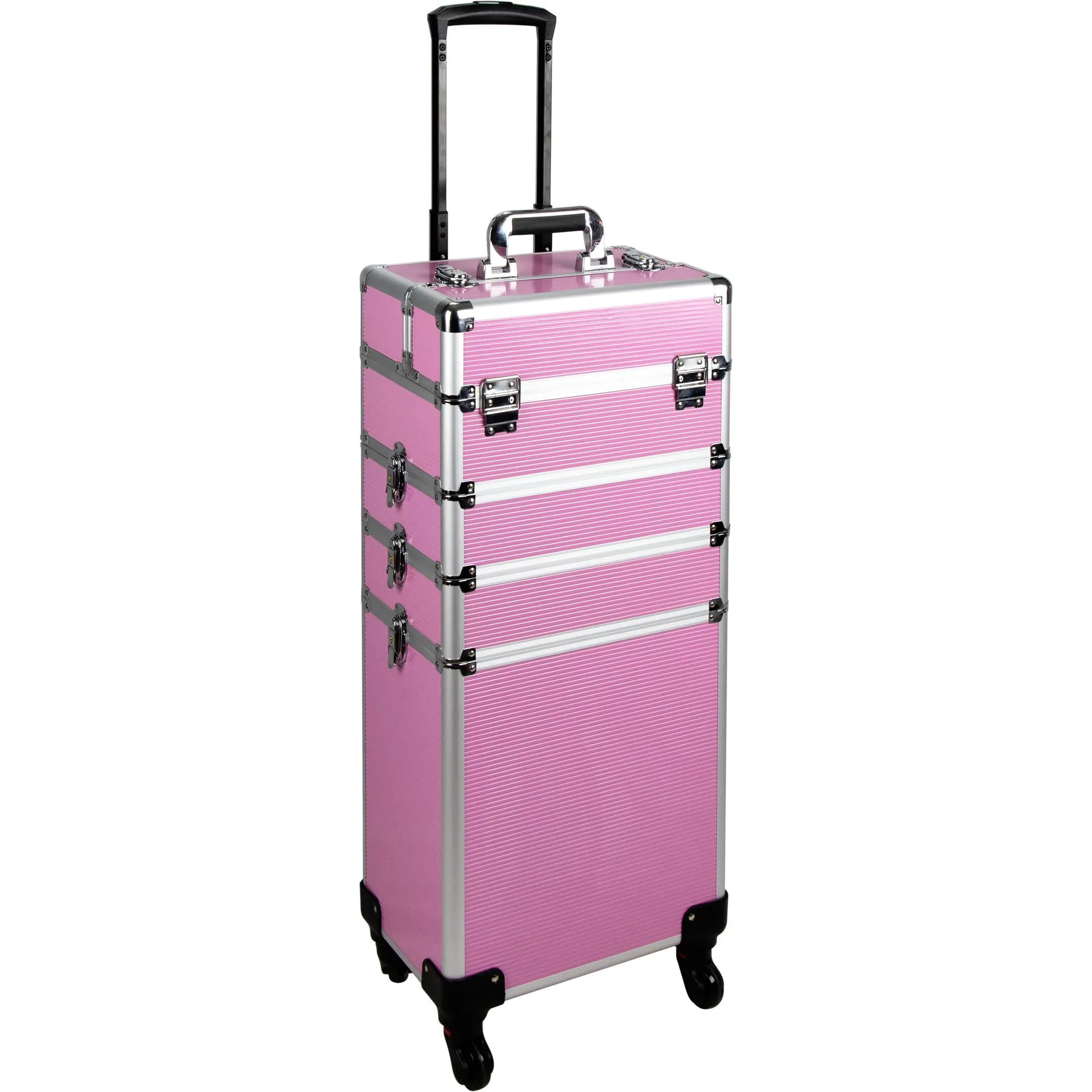 9 in 1 Professional Interchangeable Rolling Makeup Train Case Large Capacity Trolley Travel Storage Cosmetic Organizer Portable Extra Lid Key Swivel Wheels Salon Barber - VT020