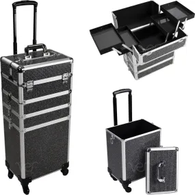 9 in 1 Professional Interchangeable Rolling Makeup Train Case Large Capacity Trolley Travel Storage Cosmetic Organizer Portable Extra Lid Key Swivel Wheels Salon Barber - VT020