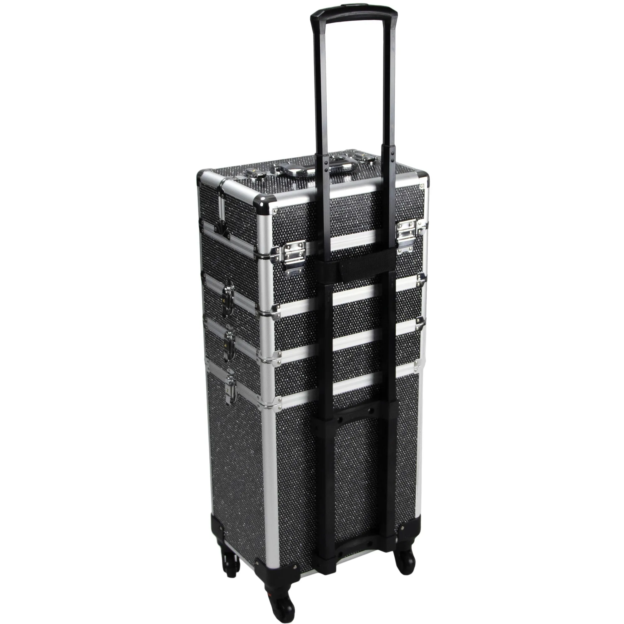 9 in 1 Professional Interchangeable Rolling Makeup Train Case Large Capacity Trolley Travel Storage Cosmetic Organizer Portable Extra Lid Key Swivel Wheels Salon Barber - VT020