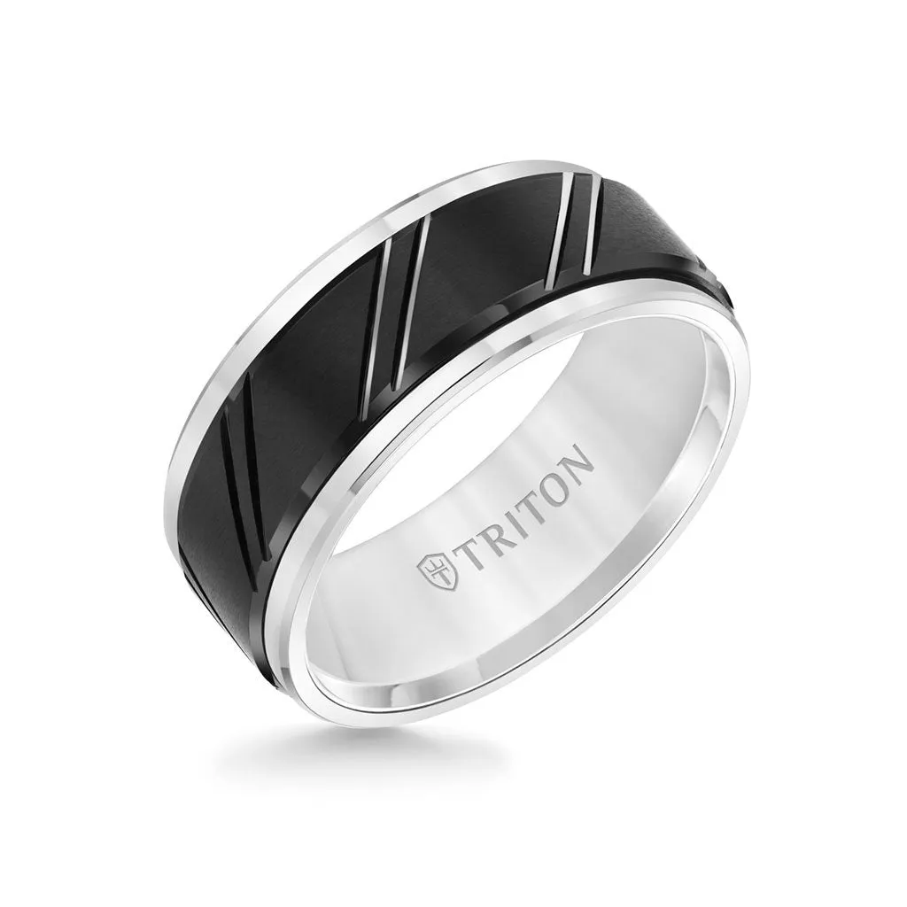 9MM Tungsten Carbide Ring - Diagonal Cut Center and Bevel Edge