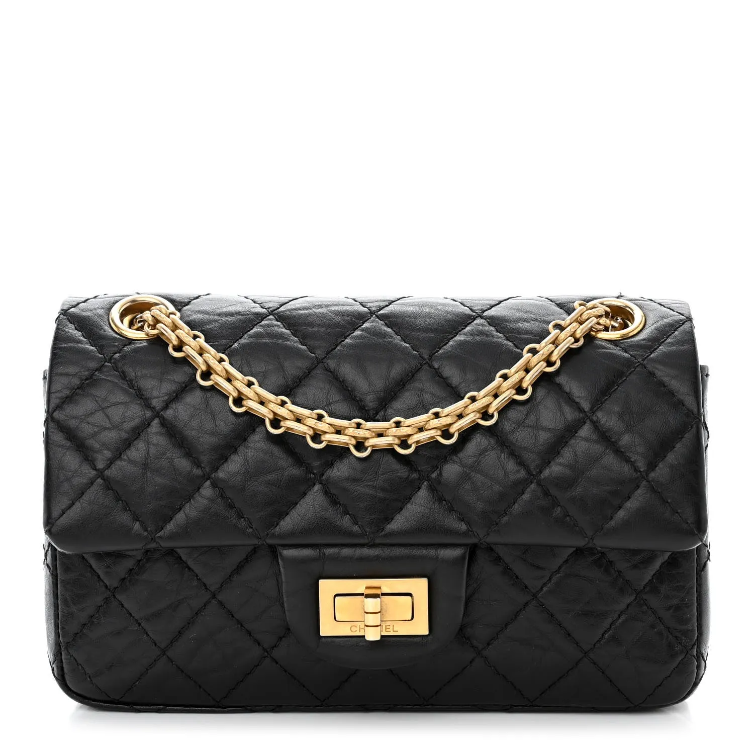 Aged Calfskin Quilted 2.55 Reissue Mini Flap Black