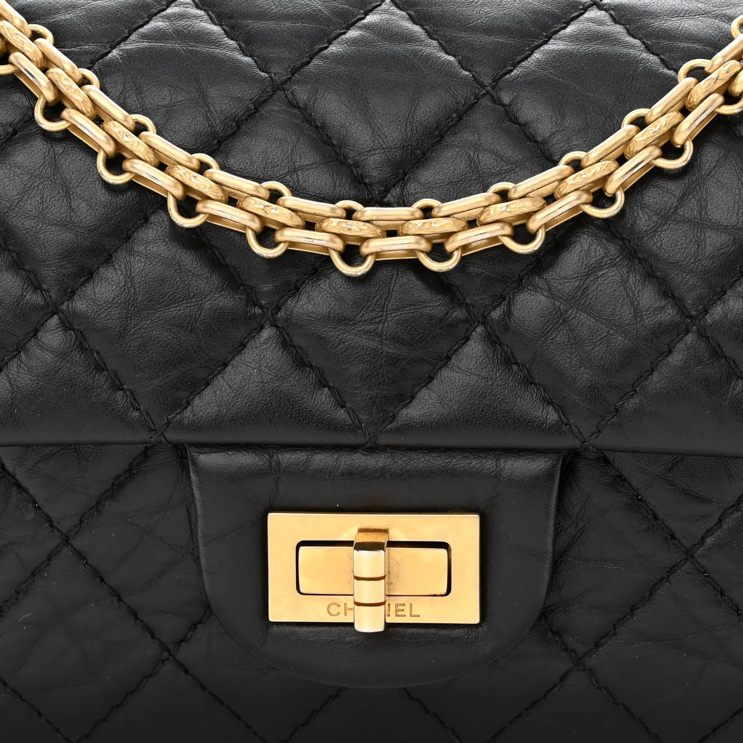 Aged Calfskin Quilted 2.55 Reissue Mini Flap Black