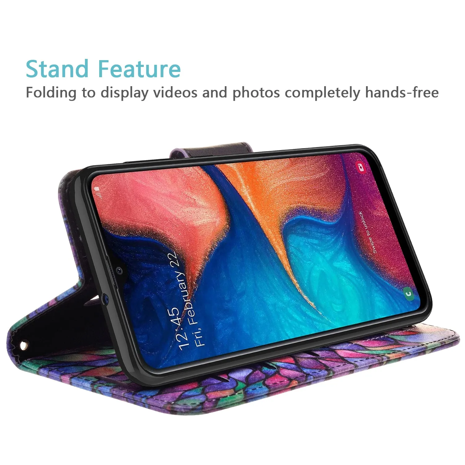 Alcatel 3V (2019) Case, 3V (2019) Wallet Case, Wrist Strap Pu Leather Wallet Case [Kickstand] with ID & Credit Card Slots - Rainbow Flower