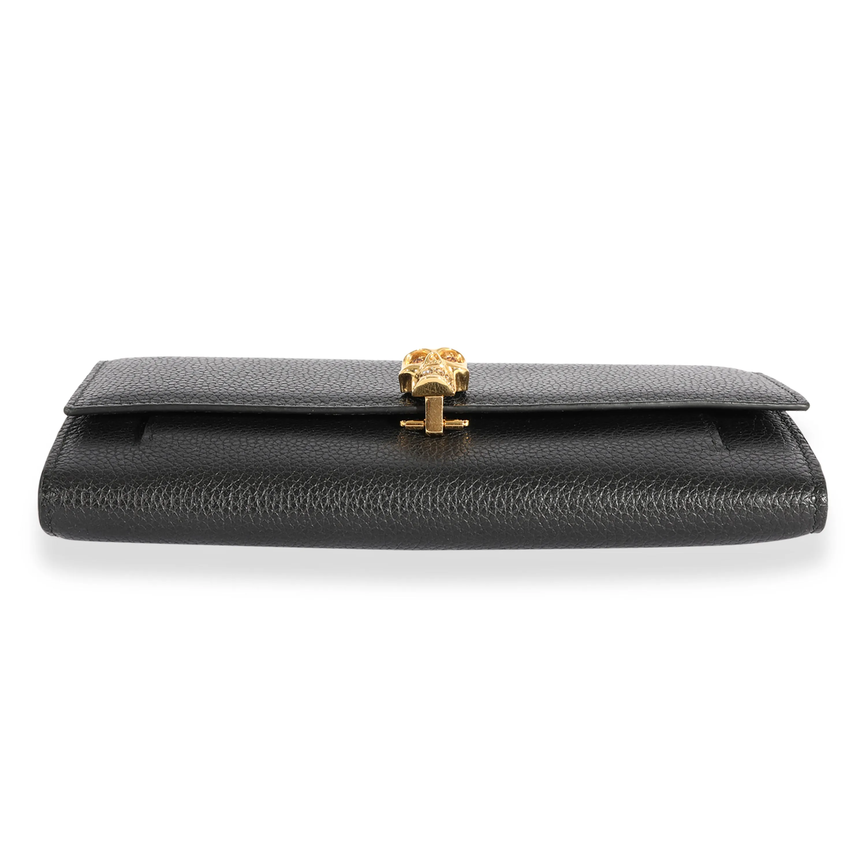 Alexander McQueen Black Pebbled Leather Skull Chain Wallet