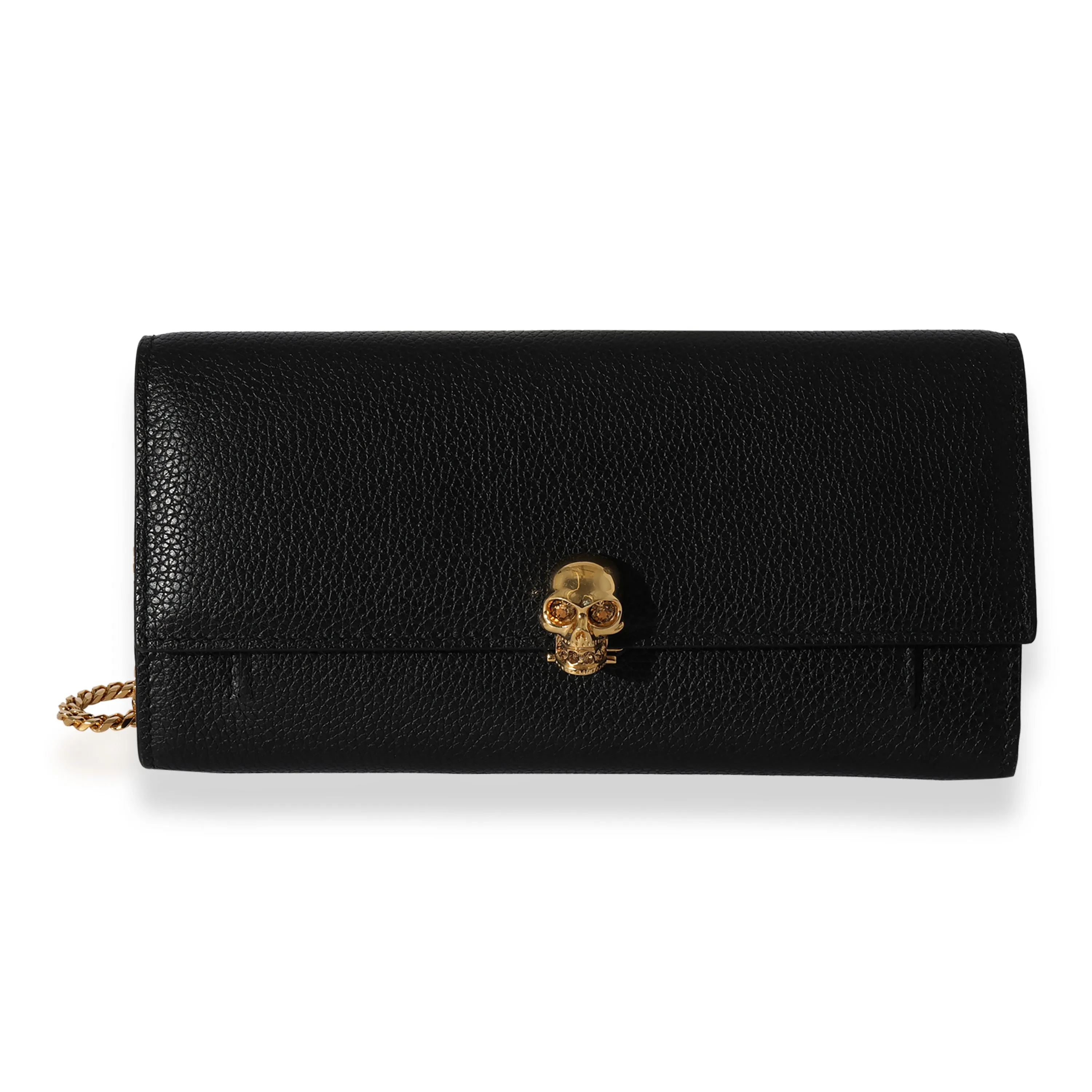 Alexander McQueen Black Pebbled Leather Skull Chain Wallet