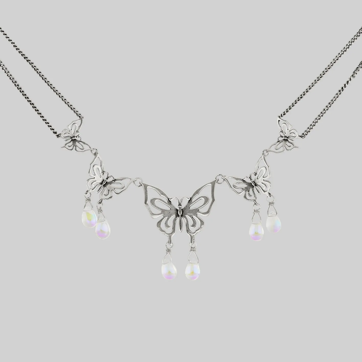 ANTHEIA. Iridescent Butterfly Droplet Necklace - Silver