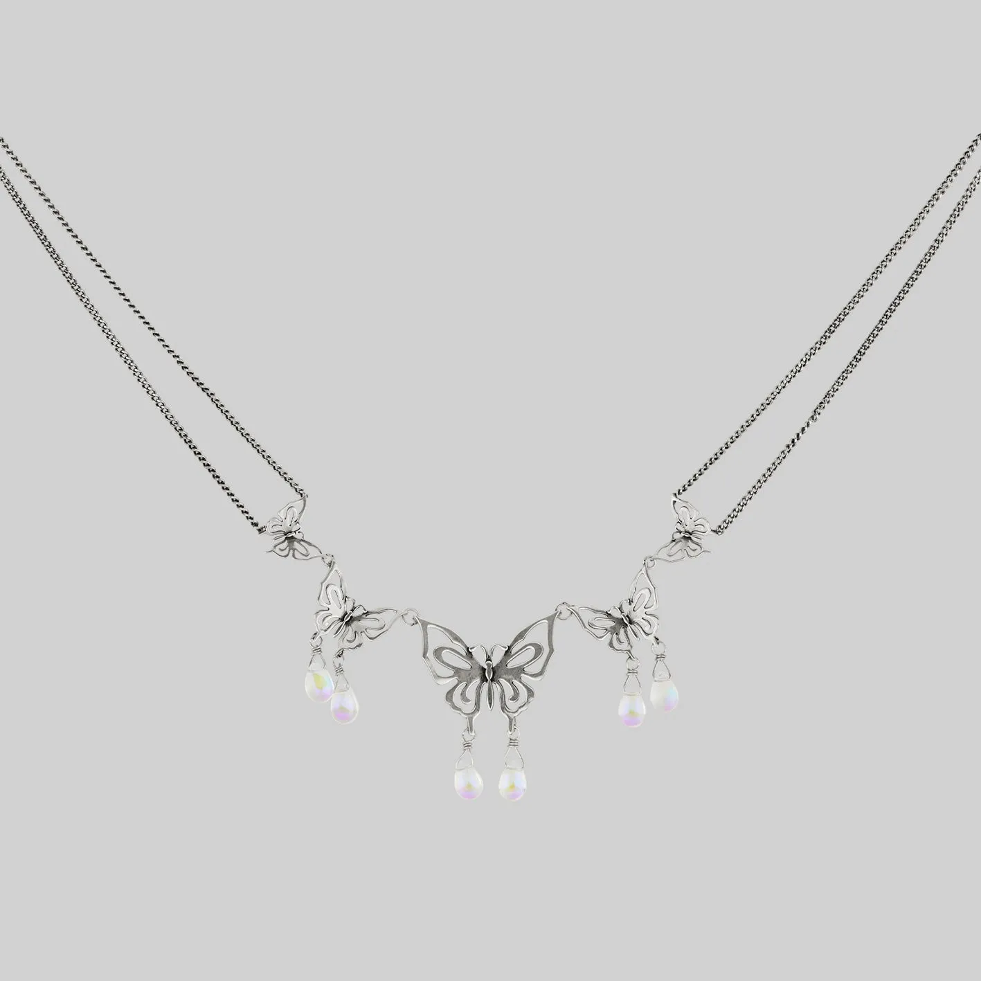 ANTHEIA. Iridescent Butterfly Droplet Necklace - Silver