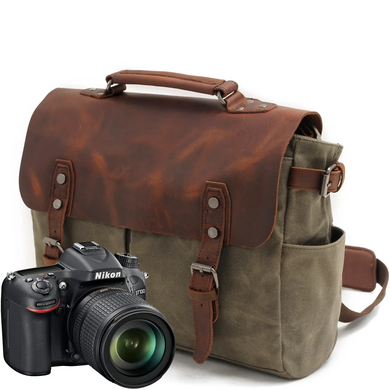 Arxus new oil wax canvas with crazy horse bag waterproof messenger bag retro camera bag