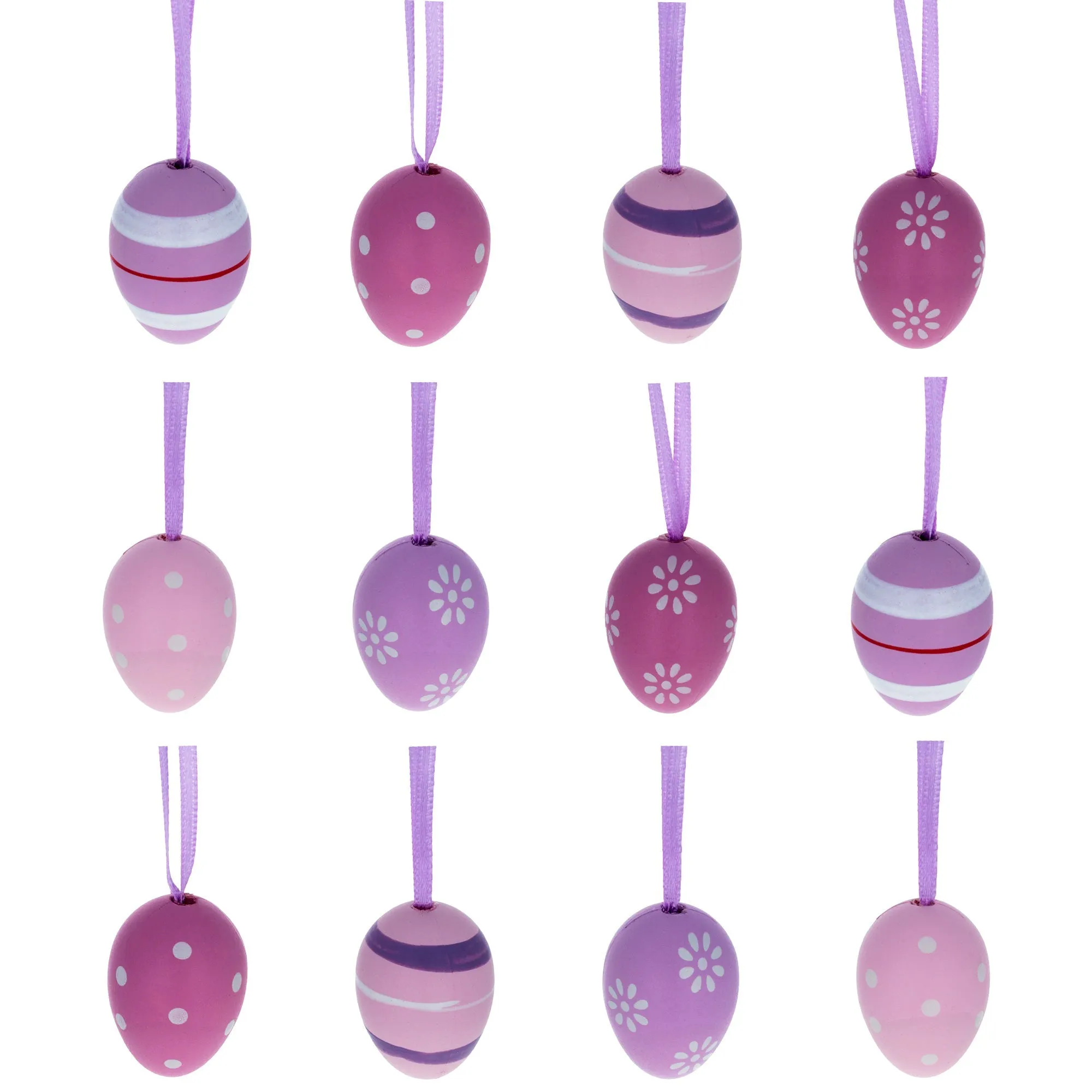 Bag Of 12 Miniature Pastel Purple Plastic Easter Egg Ornaments 1.5 Inches