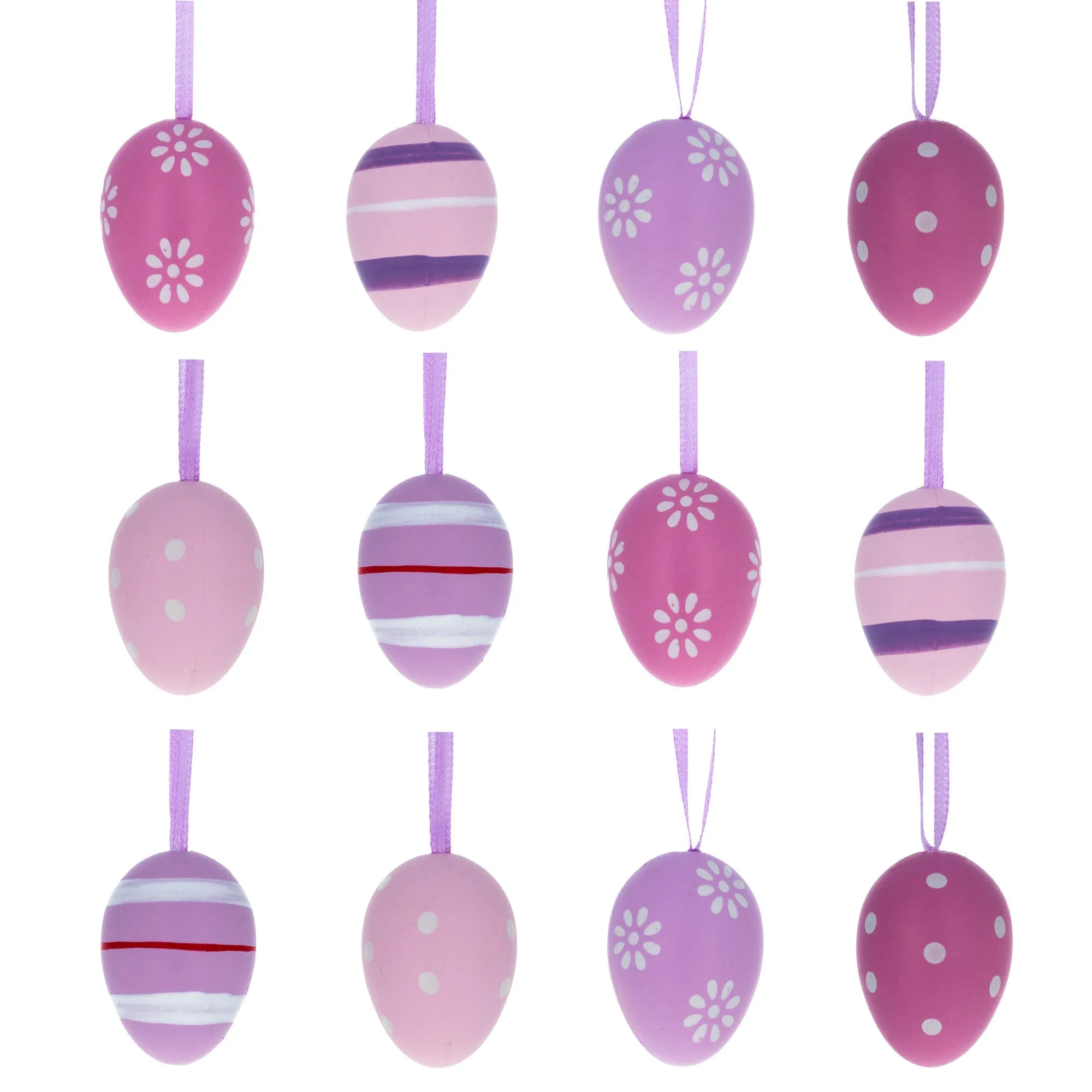 Bag Of 12 Miniature Pastel Purple Plastic Easter Egg Ornaments 1.5 Inches