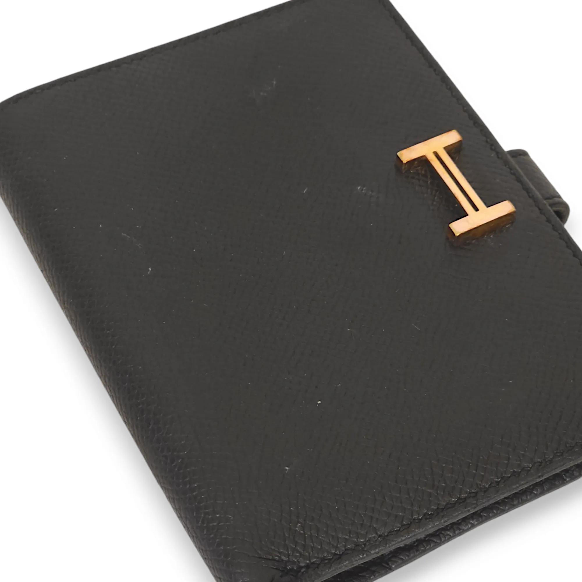 Bearn Compact Black Wallet in Epsom, Rose Gold hardware