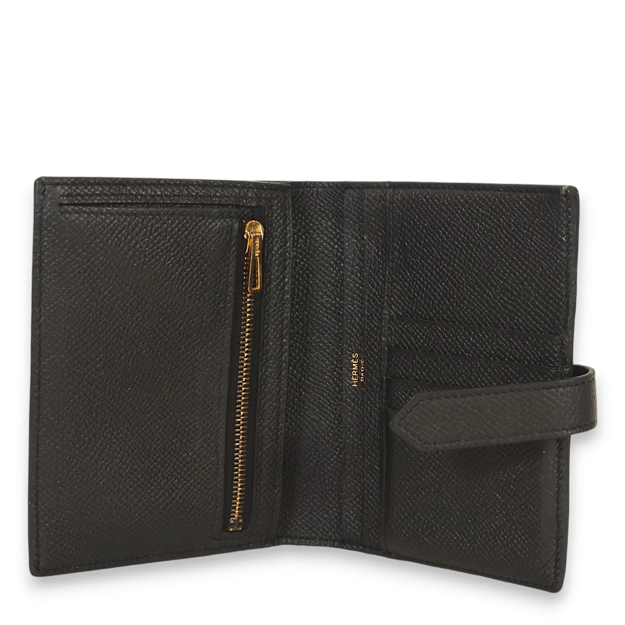 Bearn Compact Black Wallet in Epsom, Rose Gold hardware