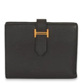 Bearn Compact Black Wallet in Epsom, Rose Gold hardware