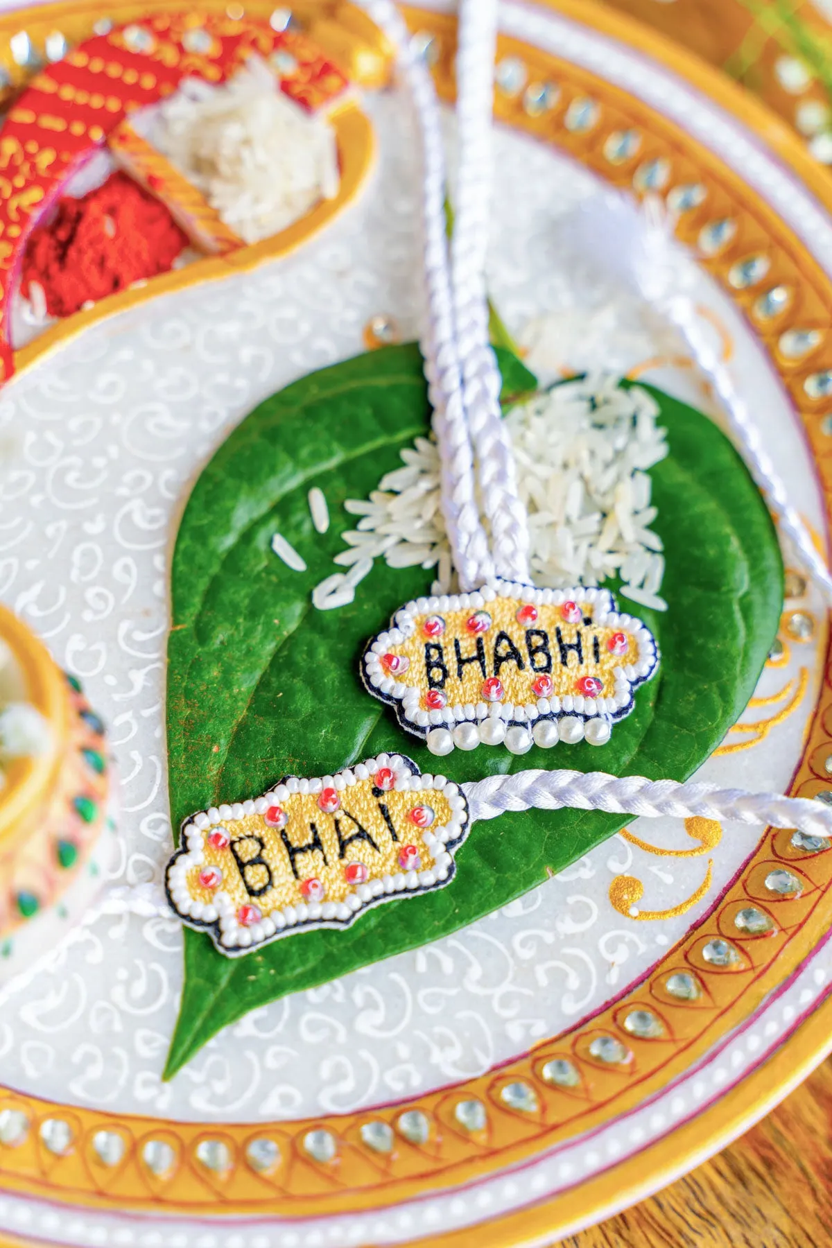 Bhai Bhabhi Embroidered Rakhi and Lumba Set of 2