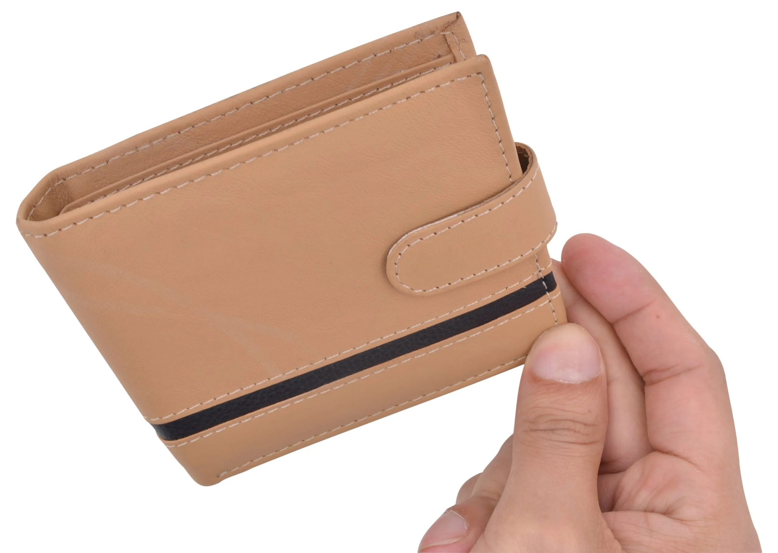 Bifold Men's Wallet Premium Leather Hipster Credit Card ID Coin Wallet With Snap Closure 403053