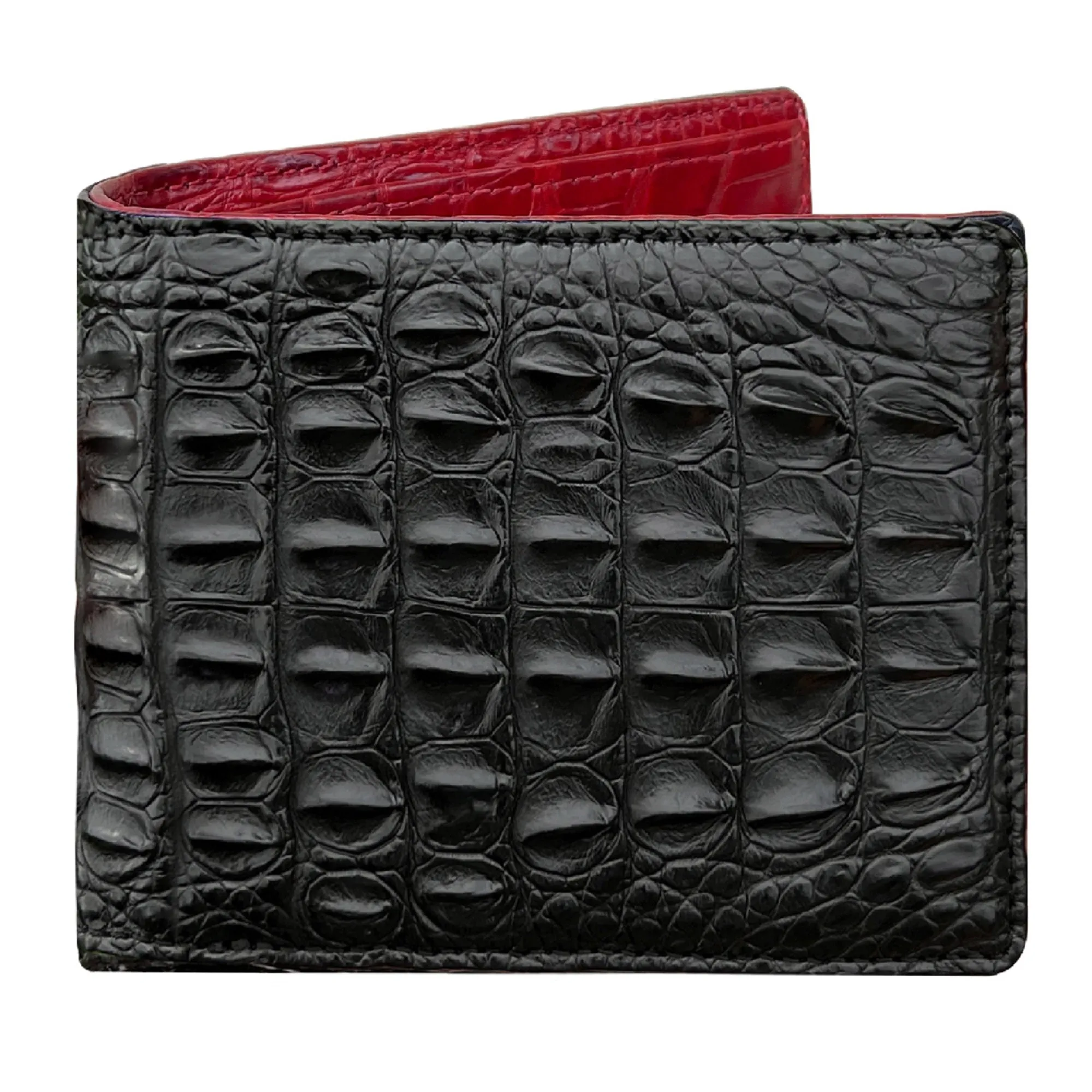 Black Double Side Alligator Hornback Leather Bifold Wallet For Men | Handmade Crocodile Wallet RFID Blocking | VINAM-112