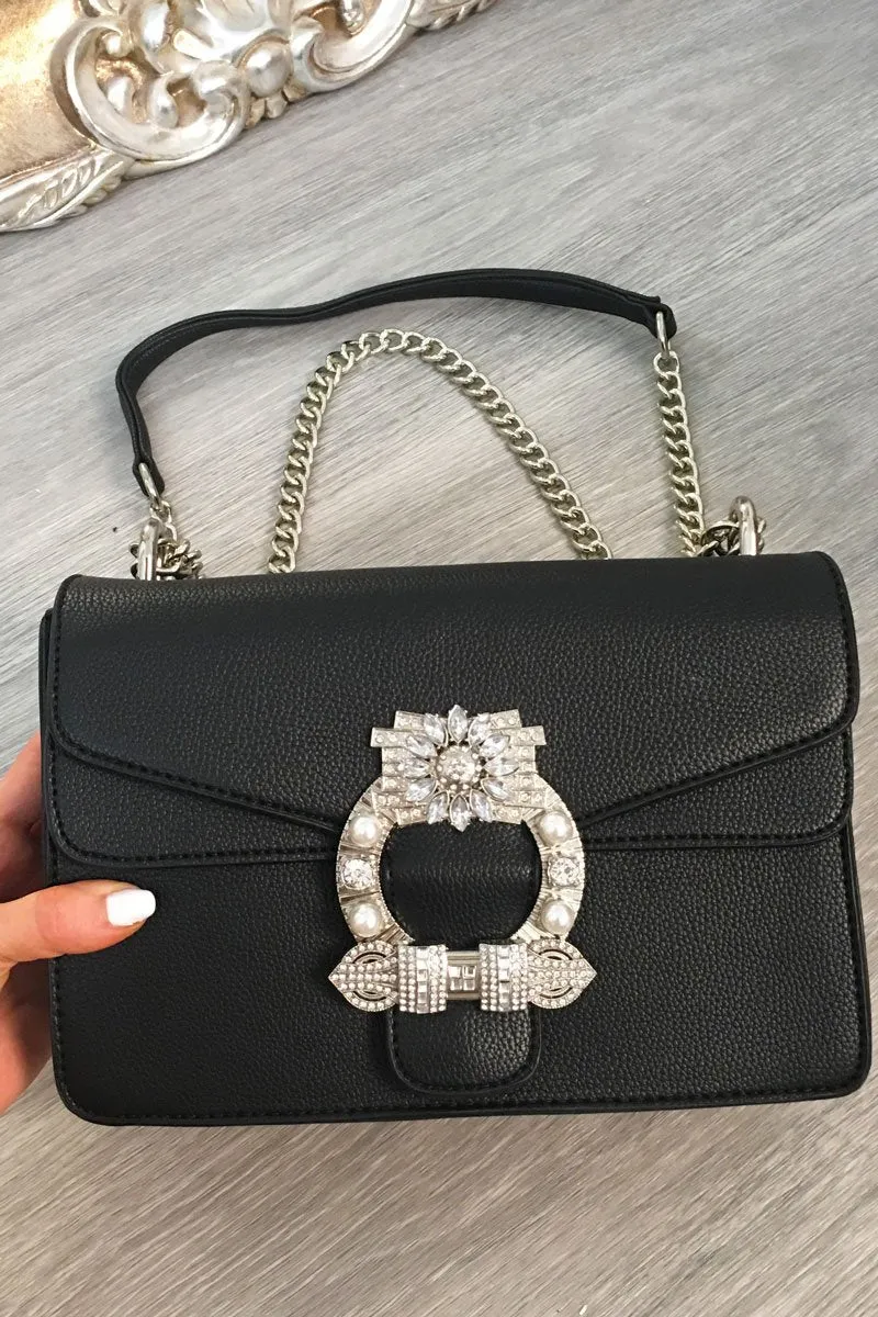 Black Embellished Buckle Bag - Darien