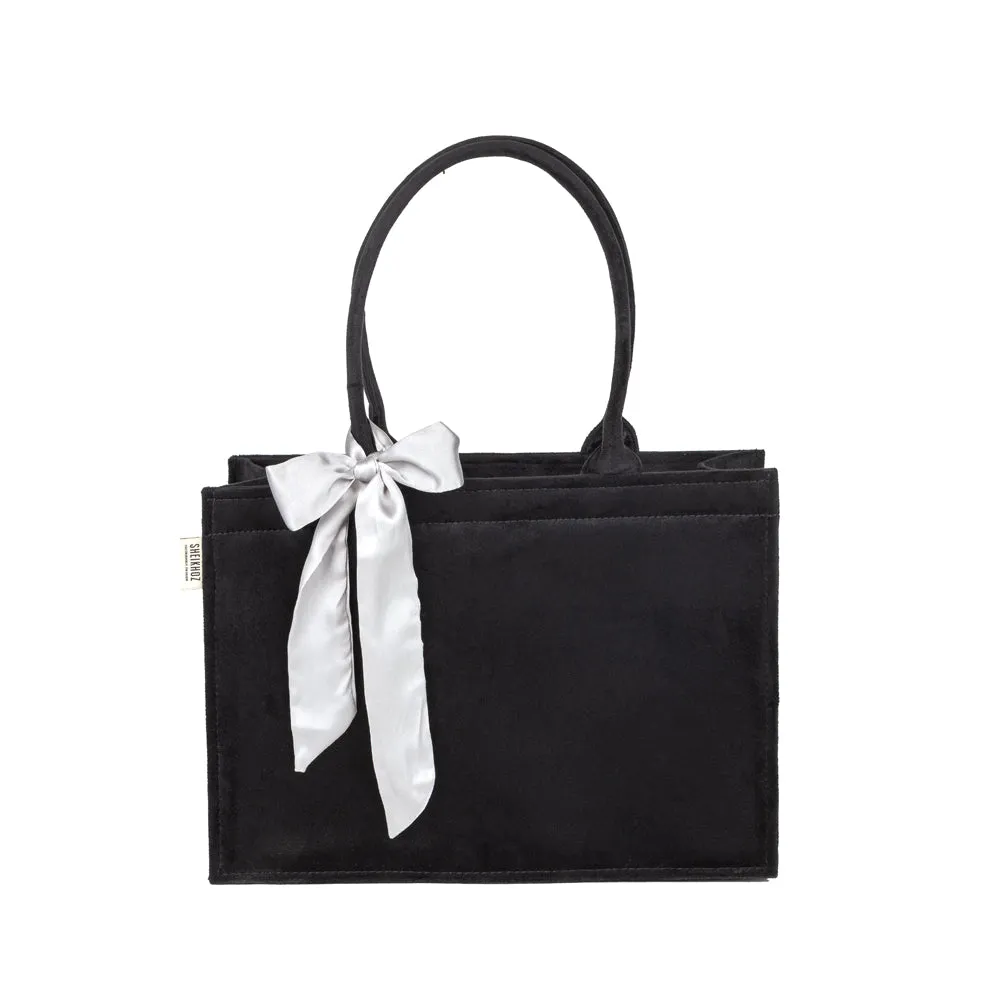 Black Knotted Velvet Tote Bag – Elegant & Eco-Friendly Handbag