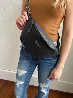 Black Leather Wrangler Bum Bag