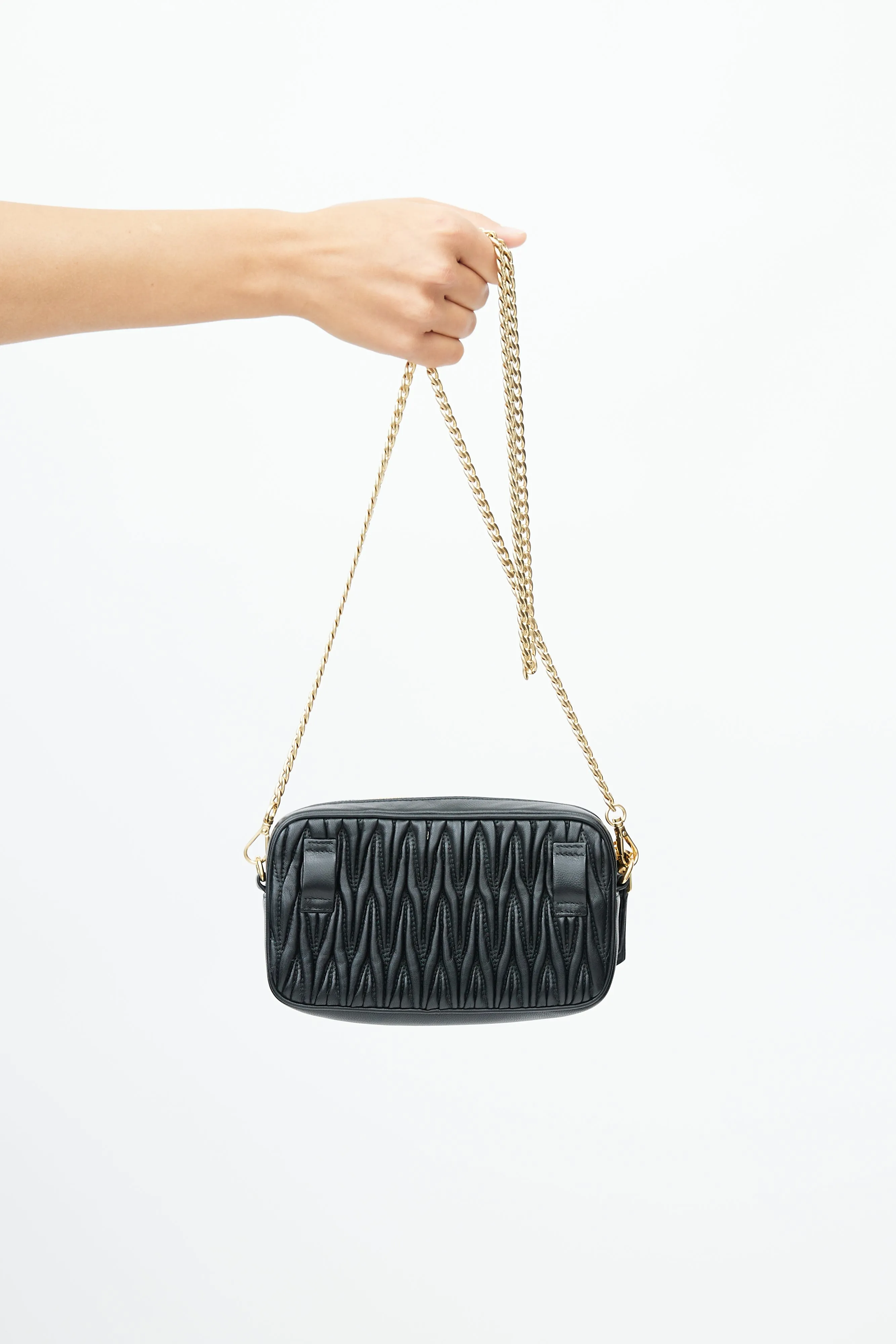 Black Matelasse Logo Chain Belt Bag