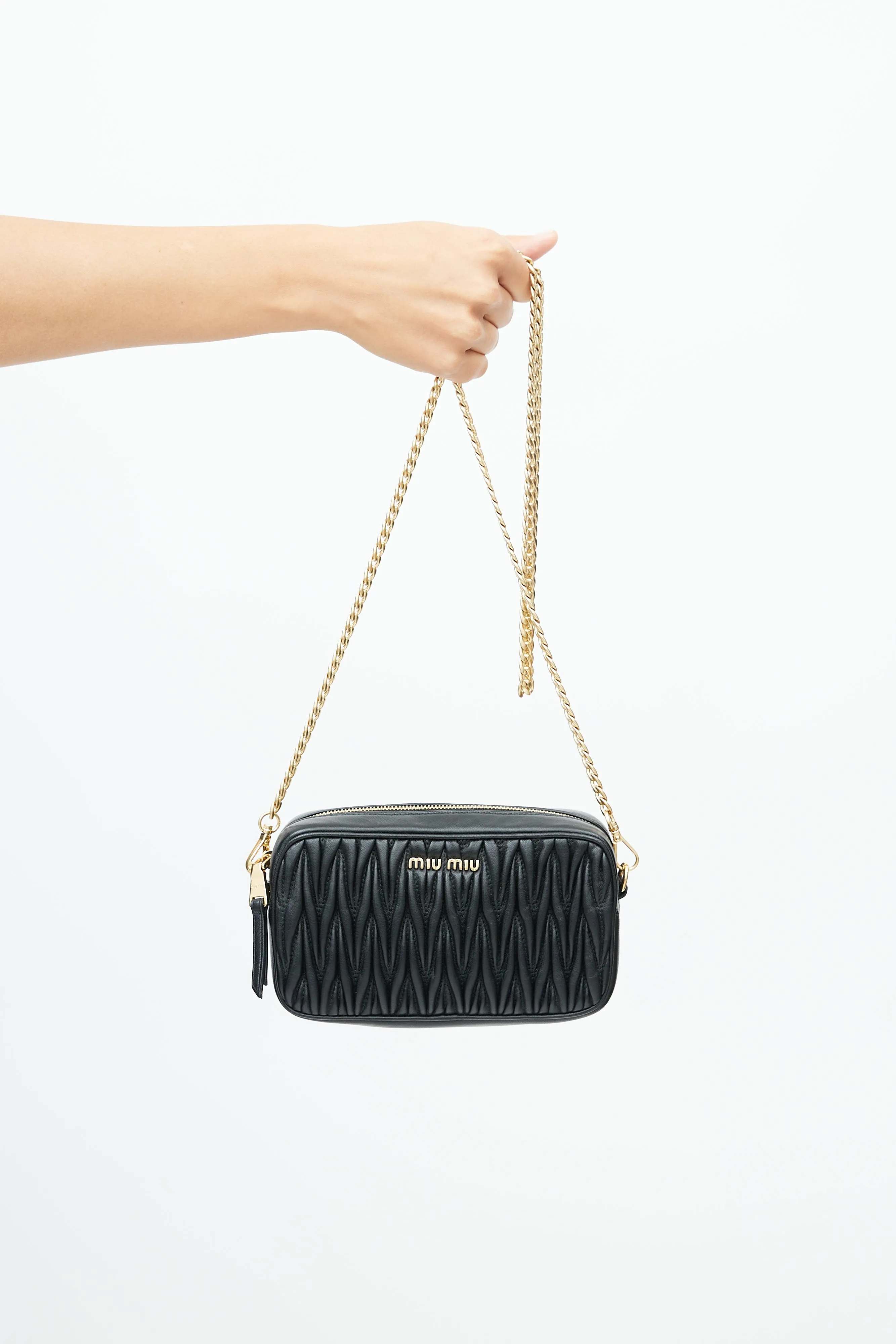 Black Matelasse Logo Chain Belt Bag