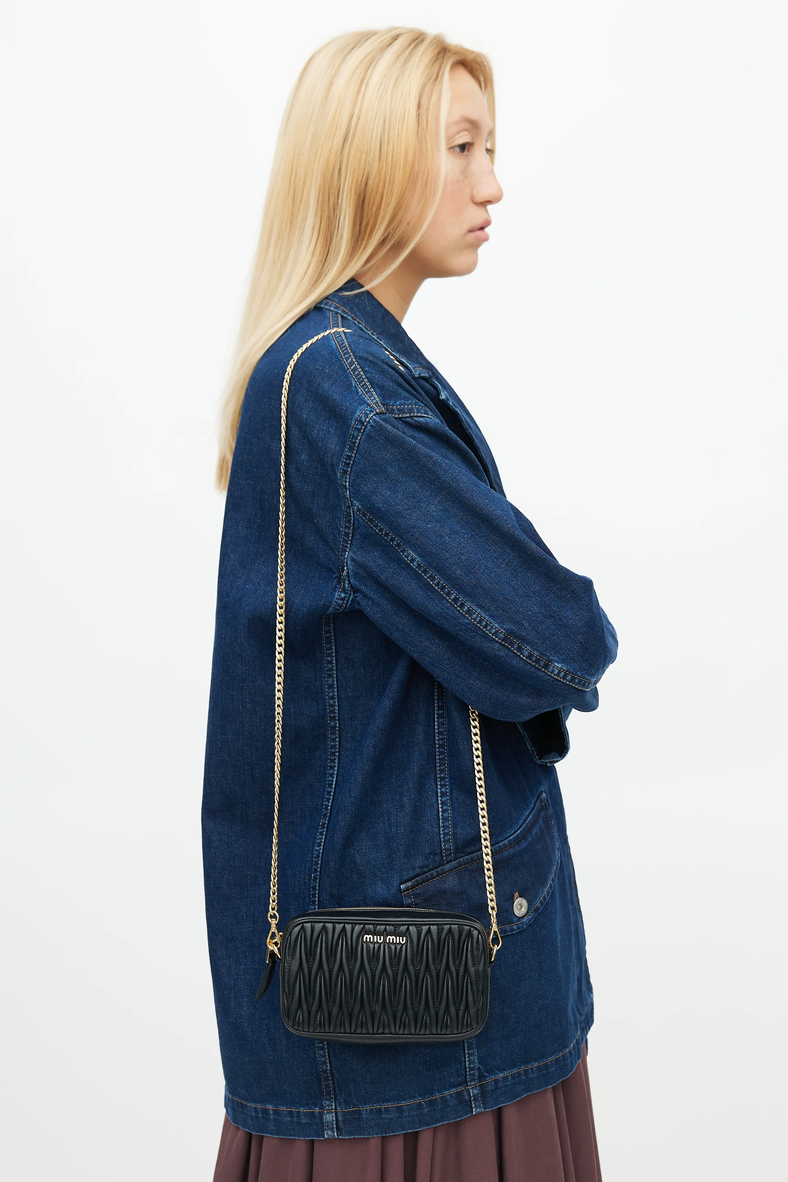 Black Matelasse Logo Chain Belt Bag