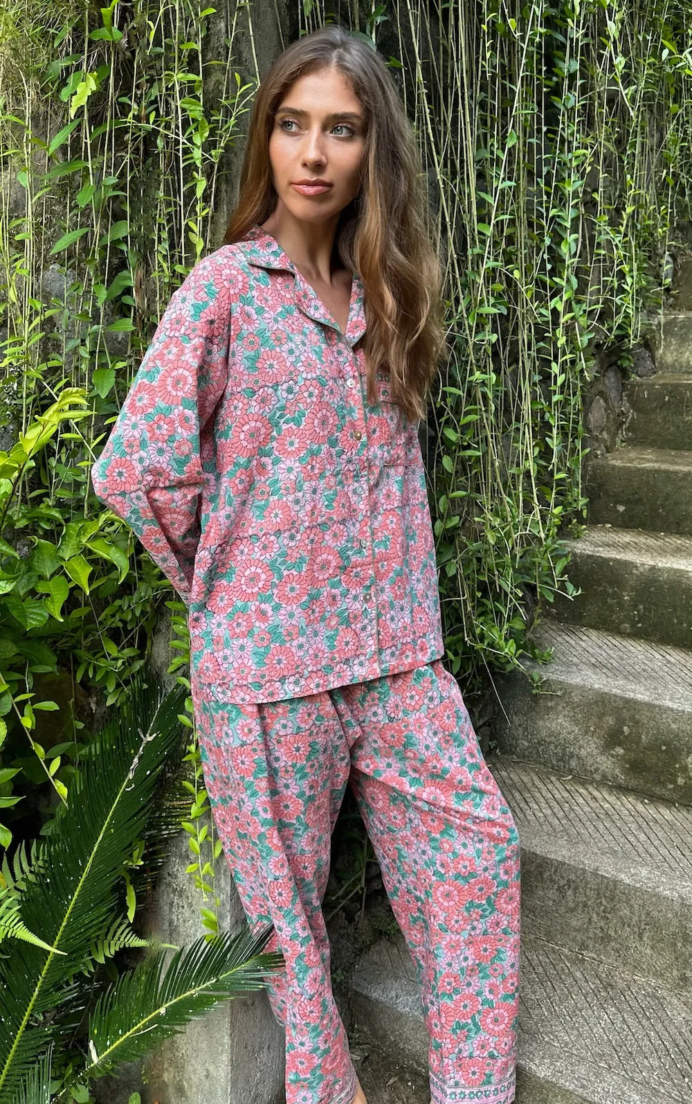 Block Printed Pajama Set: Daisy