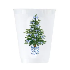 Blue Bows Christmas Tree Shatterproof Cups | Set of 8