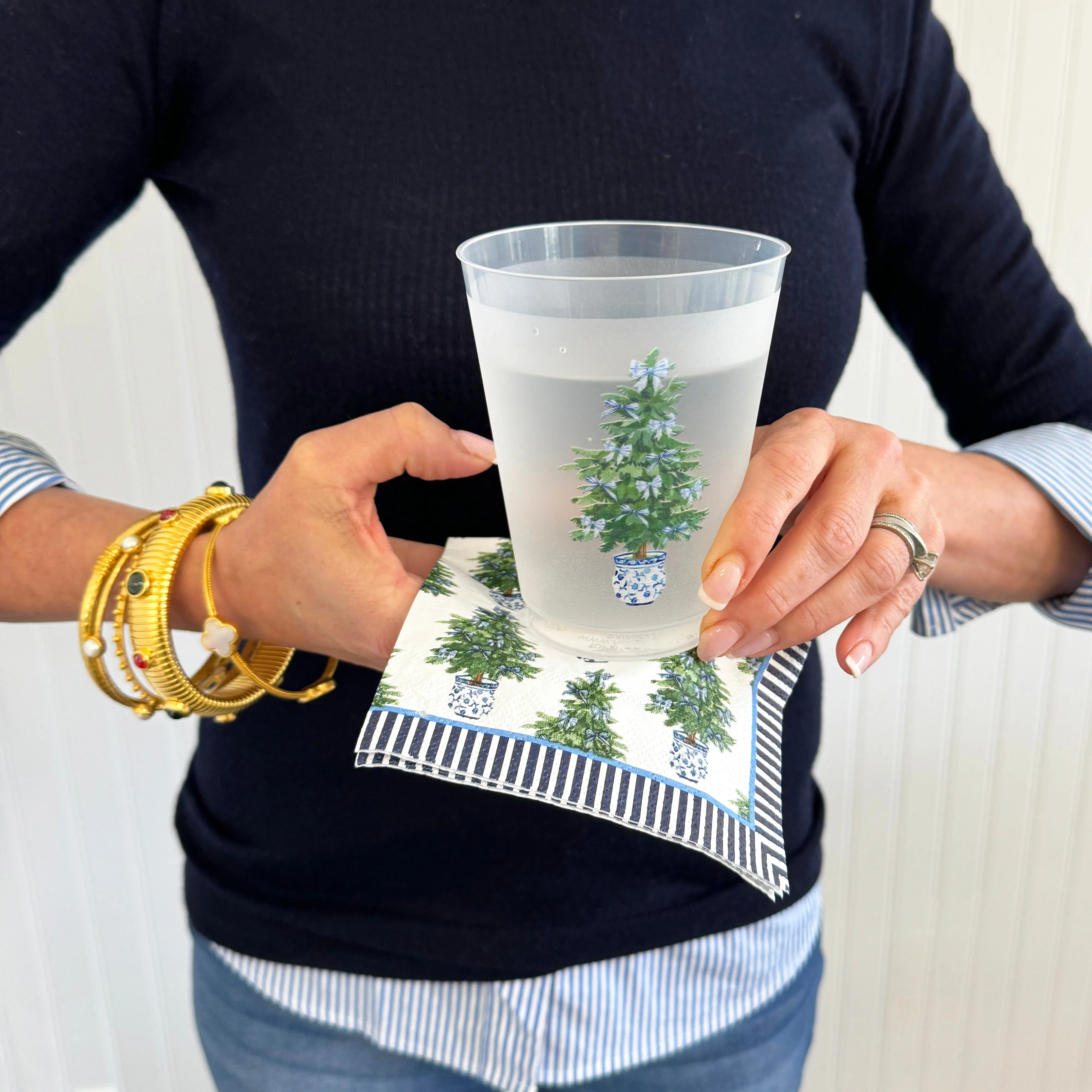 Blue Bows Christmas Tree Shatterproof Cups | Set of 8