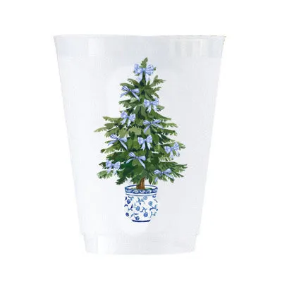 Blue Bows Christmas Tree Shatterproof Cups | Set of 8