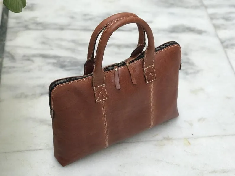 Brown Genuine Leather Laptop Bag