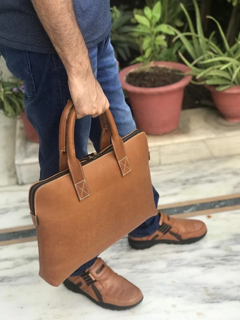 Brown Genuine Leather Laptop Bag