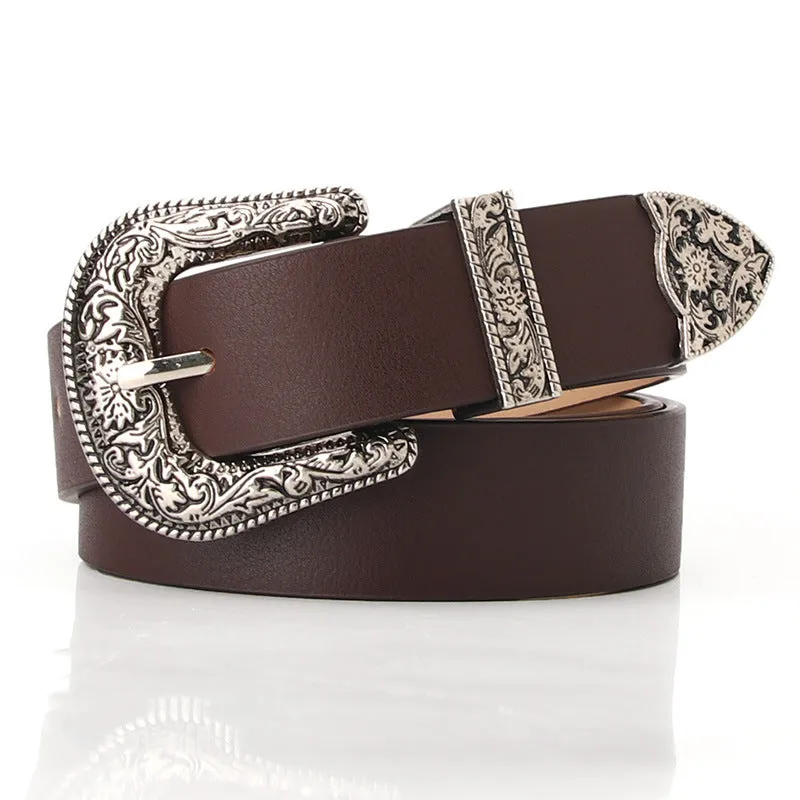 Carved Buckle Decorative Belt Elegant Retro Pin Buckle Belt Jeans Strap