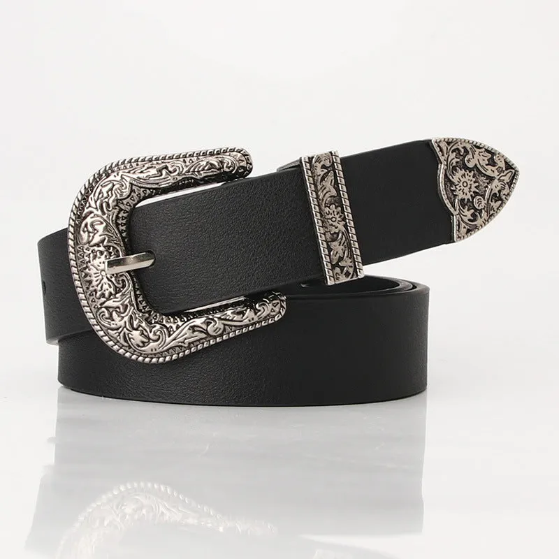 Carved Buckle Decorative Belt Elegant Retro Pin Buckle Belt Jeans Strap