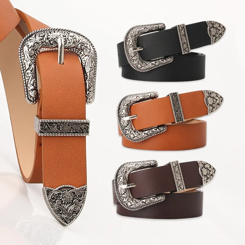 Carved Buckle Decorative Belt Elegant Retro Pin Buckle Belt Jeans Strap