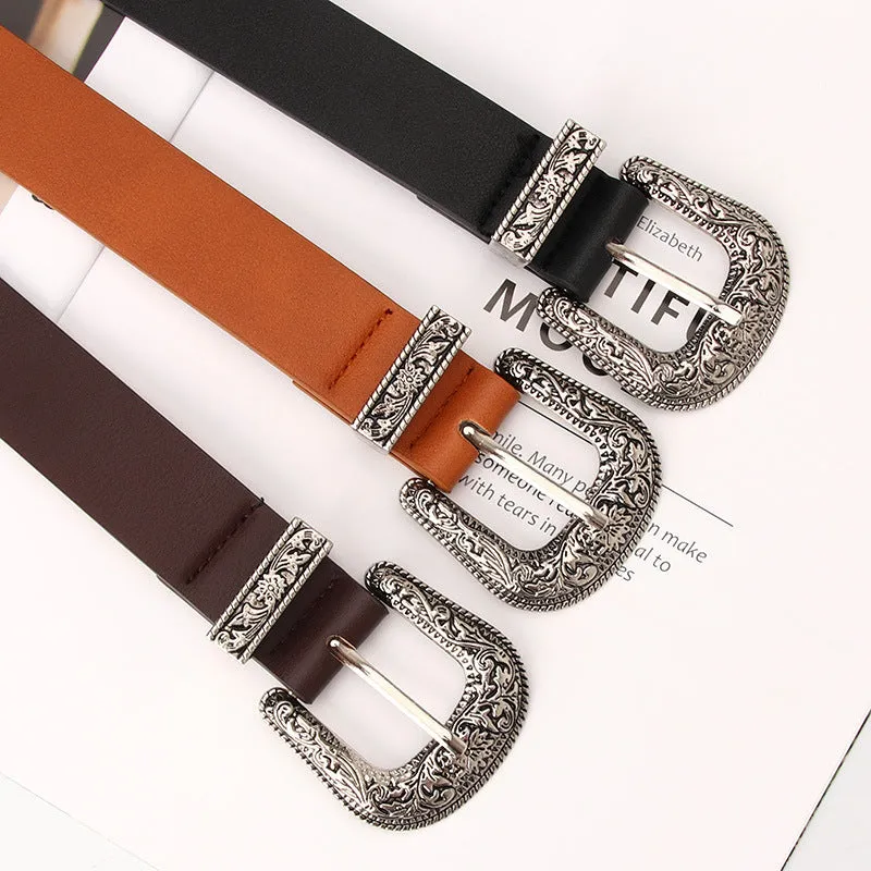 Carved Buckle Decorative Belt Elegant Retro Pin Buckle Belt Jeans Strap