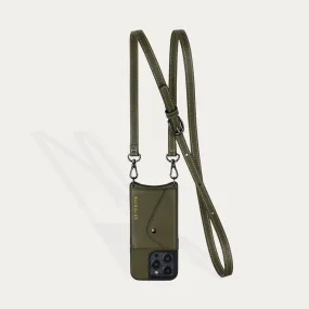 Casey Side Slot Pebble Leather Crossbody Bandolier - Army Green/Pewter