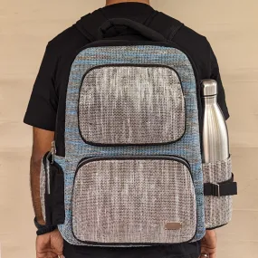 Cassette Tape Brown and Blue Upcycled Handwoven Commuter Backpack (CBP0824-006) PS_W