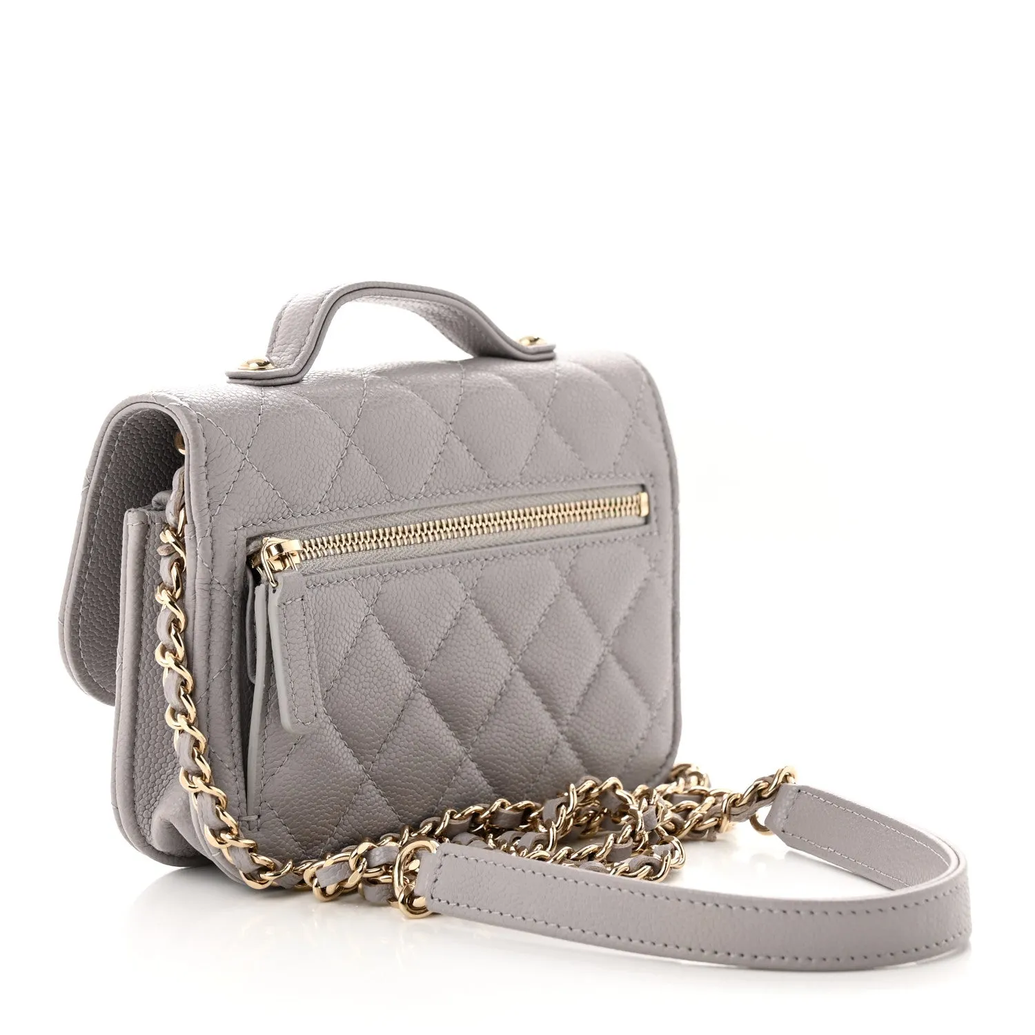 Caviar Quilted Mini Business Affinity Flap Grey